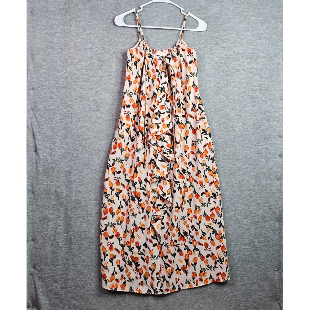 COCObella Dress Women's Small Floral Orange White Ruffle Midi Boho